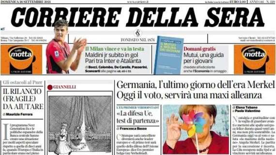Corriere della Sera in taglio alto: "Maldini jr subito in gol. Pari tra Inter e Atalanta"