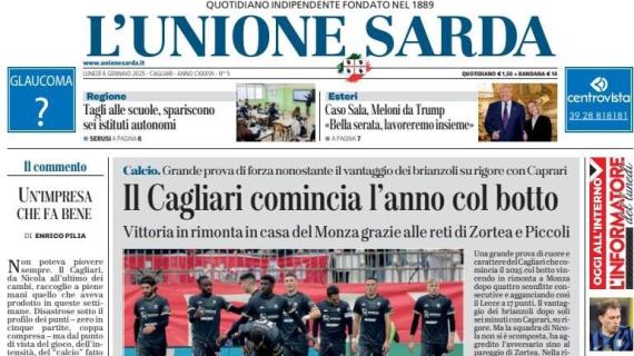 L'Unione Sarda sul Cagliari: "I rossoblu rimontano il Monza con Zortea e Piccoli"