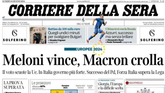 Corriere della Sera in prima pagina: "Azzurri, successo sulla Bosnia ma senza brillare"