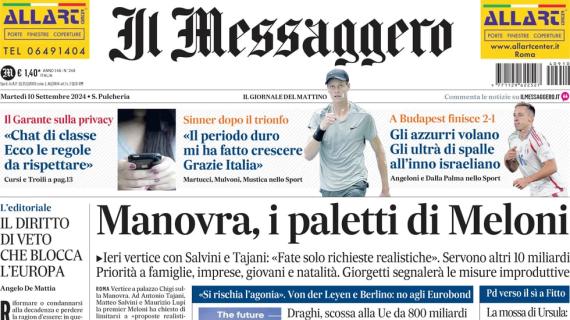 Il Messaggero: "Gli azzurri volano. Gli ultrà di spalle all'inno israeliano"