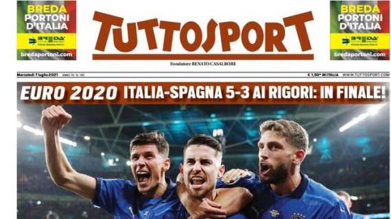 L'apertura di Tuttosport: "Che leoni! L'Italia supera ai rigori la Spagna ed è in finale"