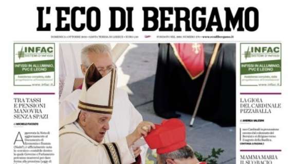 L'Eco di Bergamo in prima pagina: "L'Atalanta ci prova, Può sorpassare la Juve"