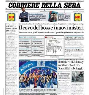 Il CorSera apre così in prima pagina: "L'Inter batte il Milan e alza la Supercoppa"