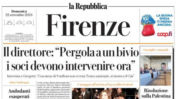 La Repubblica-Firenze in apertura: "Fiorentina, c'è la Lazio, obiettivo rilancio"