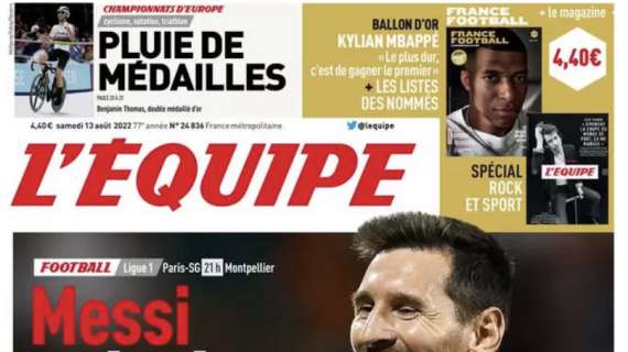 L'apertura de L'Equipe dedicata a Leo Messi e al PSG: "L'estate di grazia"