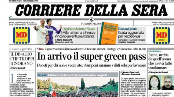Corriere della Sera in taglio alto: "Il Milan si ferma a Firenze. Vincono Juventus e Atalanta"