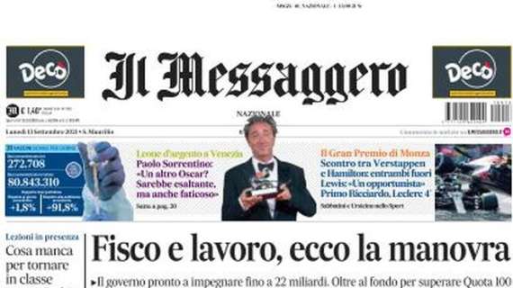 L'apertura odierna de Il Messaggero: "Anche Mou sotto la Curva. La Roma sogna ancora"