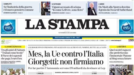 L'apertura di stamattina de La Stampa: "Punizione spagnola". 1-0 rifilato all'Italia