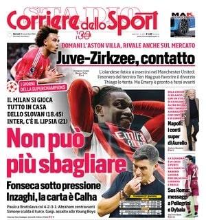 Il Corriere dello Sport apre con il Milan: "Non può più sbagliare: Fonseca sotto pressione"