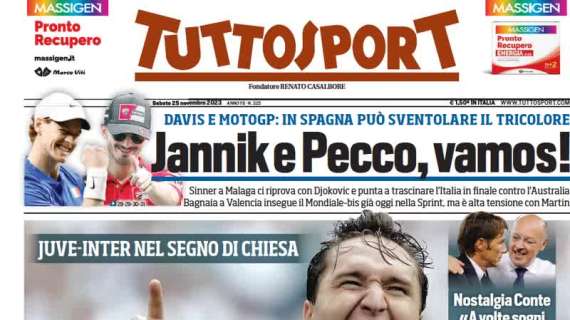 Tuttosport in prima pagina apre con Juventus-Inter: "Max, c'è Fede nel sorpasso"