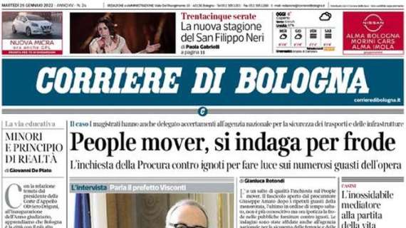 Il Corriere di Bologna in prima pagina: "Ecco Aebischer, il rinforzo del centrocampo"