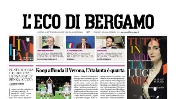 La Dea vince, L'Eco di Bergamo in apertura: "Koop affonda il Verona"