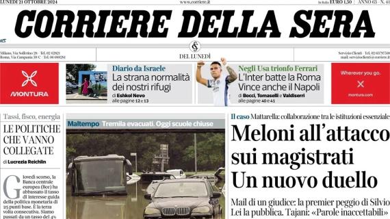 Il Corriere della Sera in apertura: "L'Inter batte la Roma. Vince anche il Napoli"