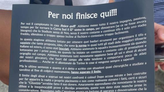 Juventus, la protesta della Curva Sud: "Il nostro campionato in casa finisce qui"