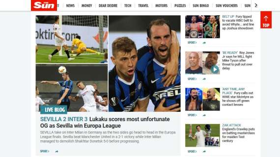 Il Siviglia batte l'Inter e vince l'EL, le aperture internazionali: "Di Lukaku l'autogol più sfortunato"