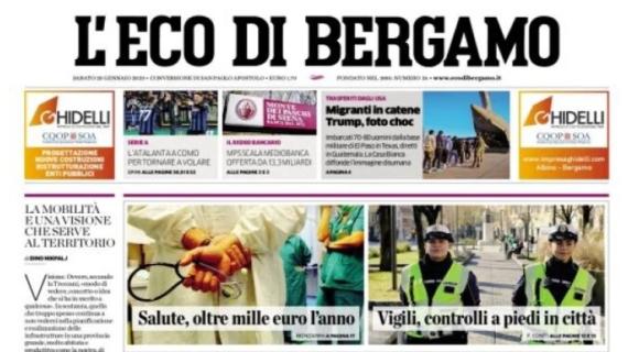 L'Eco di Bergamo in taglio alto: "L'Atalanta a Como per tornare a volare"