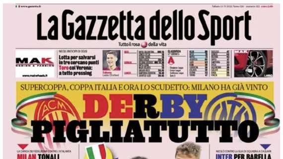 L'apertura de La Gazzetta dello Sport sul dominio delle milanesi: "Derby pigliatutto"