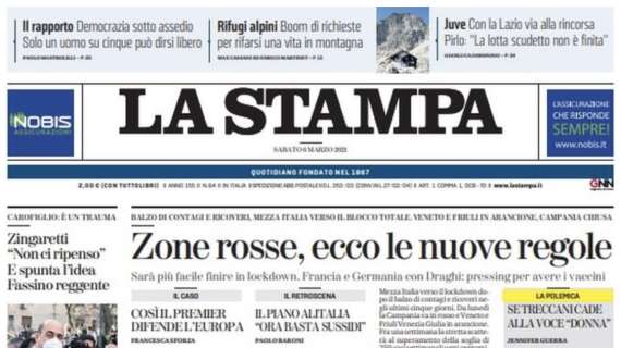 La Stampa: "Juve, con la Lazio via alla rincorsa. Pirlo: "La lotta allo scudetto non è finita"