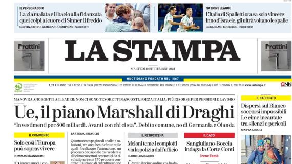 La Stampa: "L'Italia ora sa solo vincere. Inno d'Israele, gli ultrà voltano le spalle"