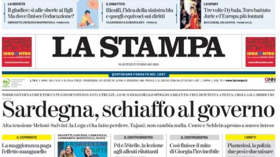 L'apertura de La Stampa: "Tre volte Dybala, Toro battuto. Juric e l'Europa più lontani"