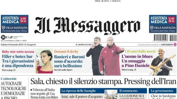 Il Messaggero in apertura: "Ranieri e Baroni sono d'accordo: sarà un derby bellissimo"