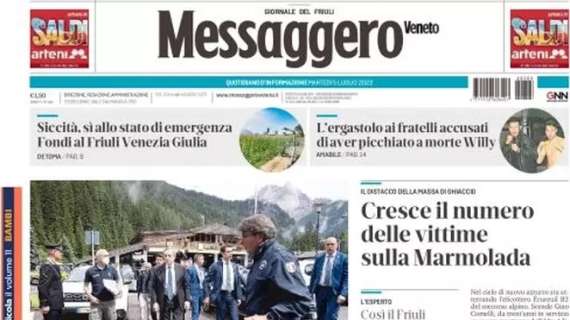  L'apertura del Messaggero Veneto: "Ecco mister Sottil: 'In campo voglio aggressività"