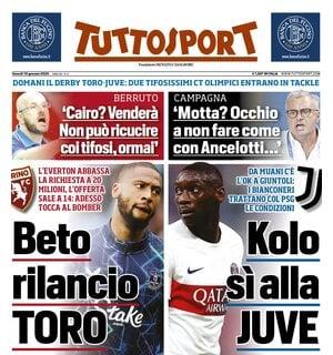 La prima pagina di Tuttosport: "Beto, rilancio del Torino. Kolo Muani, sì alla Juve"