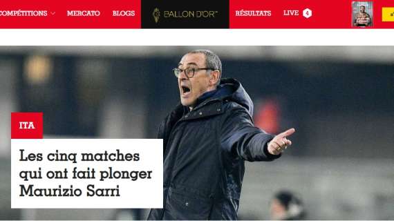 L'esonero di Sarri è l'apertura di France Football: "Le 5 gare che l'hanno fatto precipitare"