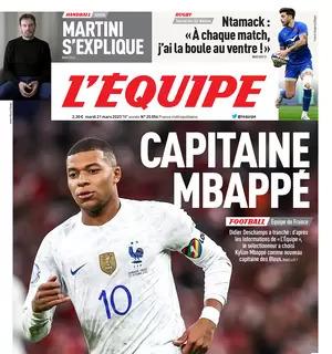 La prima de L'Equipe oggi titola sulla scelta di Deschamps: "Mbappé capitano"