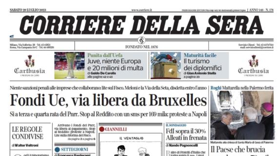 Corriere della Sera: "Punita la Juve, niente Europa e 20 milioni di multa"