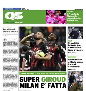 0-1 alla Juve e zona Champions centrata. QS in prima pagina: "Super Giroud: Milan, è fatta"
