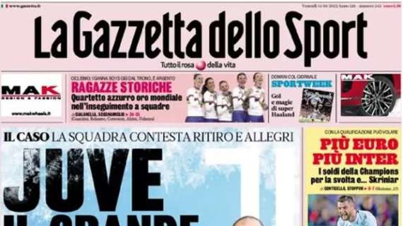 La Gazzetta dello Sport in apertura sulla Juventus: "Il grande freddo"