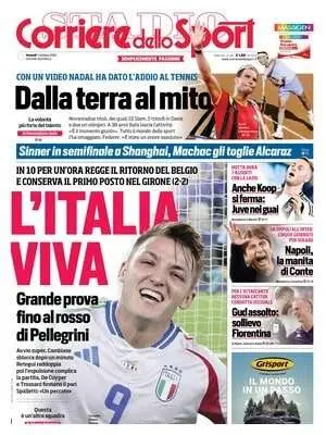 La prima pagina del Corriere dello Sport è sul 2-2 dell'Olimpico: "L'Italia viva"