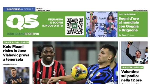 Il derby tra Milan e Inter finisce in parità, il QS in apertura: "Show da batticuore"