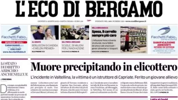 L’Eco di Bergamo in prima pagina: “Atalanta, il gruppo è da completare. Miranchuk al Toro”