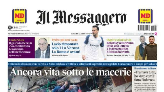 L'apertura de Il Messaggero: "Lazio rimontata, solo 1-1 a Verona. La Roma è avanti"