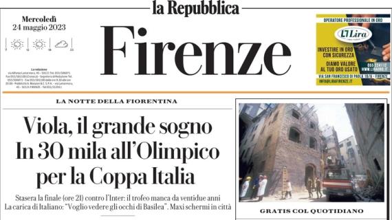 La Repubblica Firenze: "Viola, il grande sogno. In 30mila all'Olimpico per la Coppa Italia"
