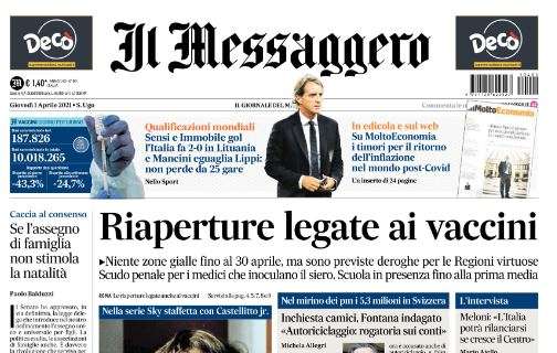 Il Messaggero: " L'Italia fa 2-0 in Lituania e Mancini eguaglia Lippi: non perde da 25 gare"