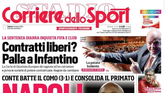 L'apertura in prima pagina del Corriere dello Sport: "Napoli al bacio"