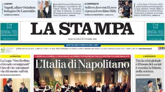 La Stampa in prima pagina: "Sollievo Juve con il Lecce. Ci pensa il cecchino Milik"
