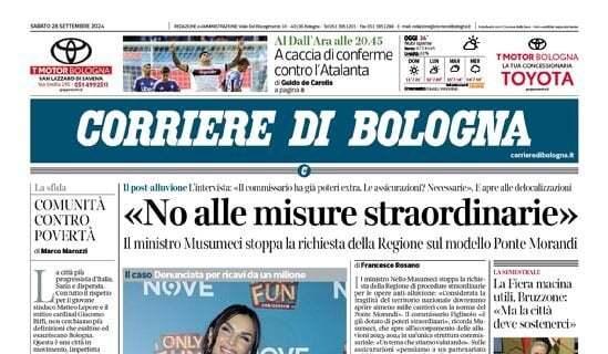 La prima pagina del Corriere di Bologna: "A caccia di conferme contro l'Atalanta"