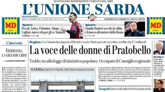 L'apertura de L'Unione Sarda: "Da Piccoli a Zoerta, nuova vita per gli ex Atalanta"