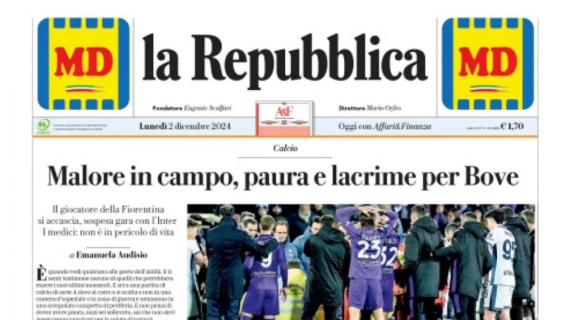 La Repubblica: "Malore in campo, paura e lacrime per Bove"