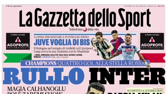 L'apertura de La Gazzetta dello Sport: "Rullo Inter"