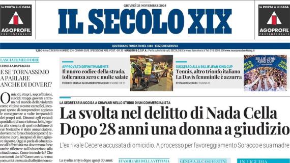 Il Secolo XIX in prima pagina: "Genoa, Vieira è arrivato. I tifosi orfani di Gila"