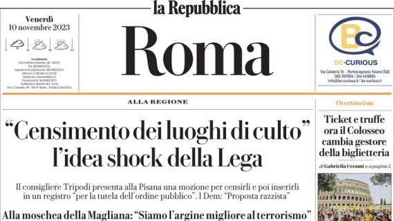 L'ed. romana de La Repubblica in apertura: "Roma flop a Praga, Mou boccia tutti"
