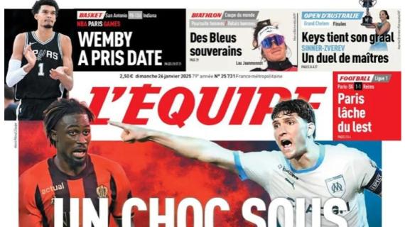 Stasera Nizza-OM, L'Equipe in prima pagina: "Uno choc sotto tensione"