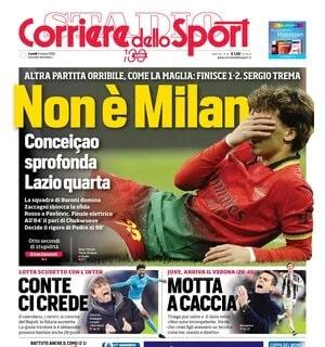 Il Diavolo crolla contro la Lazio. Il Corriere dello Sport in prima pagina: "Non è Milan"