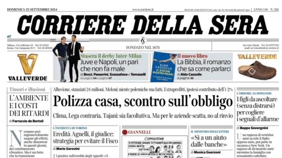 L'apertura del Corriere della Sera: "Juventus-Napoli, divieto di tiro (in porta)"