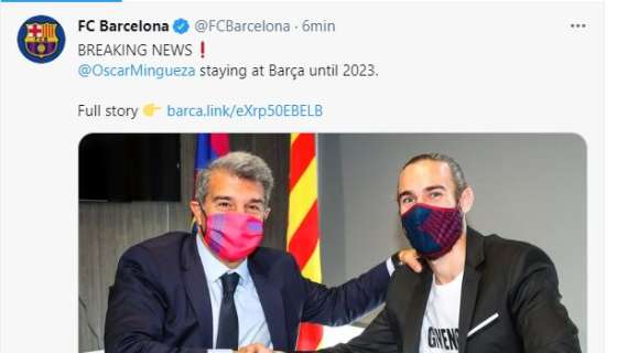 UFFICIALE: Mingueza non lascerà il Barcellona, c'è il rinnovo con clausola da 100 milioni
